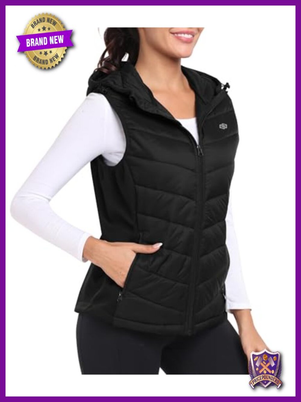 Womens Quilted Puffer Vest Hooded Sleeveless Windproof Fitted Midlayer